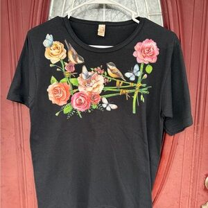 Black Floral & Bird Crewneck Tee